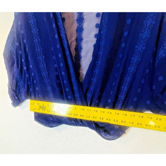 Anthropologie ZOA Womens XS Sheer Silk Purple Wrap Crop Dolman Blouse Boho Top - Picture 10 of 12